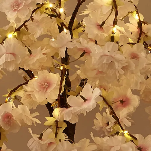 Vista 3 de Fudios Árbol de flor de cerezo rosa con luces de 4 pies, 180 luces LED de hadas, árbol espiritual de flores artificiales iluminadas para decoración