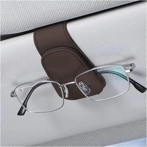 Vista 23 de zipelo Soporte para gafas de sol para coche con visera solar, 2 piezas de colgante de lentes de cuero magnético, clip de montaje para gafas de sol