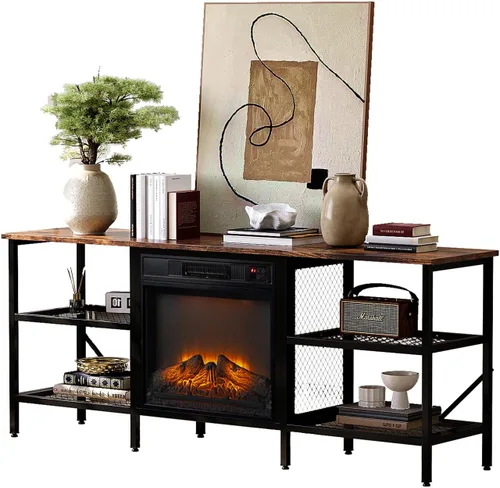 Vista 8 de VINGLI Soporte de TV con chimenea de 58 pulgadas, centro de entretenimiento con calentador eléctrico de chimenea de 18 pulgadas, mesa consola
