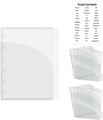 Vista 9 de NatSumeBasics Divisores de bolsillos para carpetas A5 sin cremallera, 6 sobres con pestañas para rellenar con efectivo, insertos transparentes