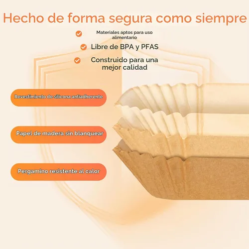 Vista 4 de Forros de freidora de aire Tastee 100 piezas - Diseño para cestas de freidora de aire de 3-6QT, forros de papel desechables absorbentes de aceite