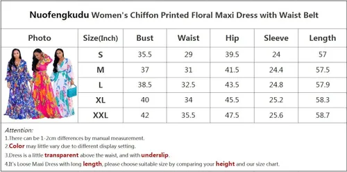 Vista 4 de Nuofengkudu - Maxivestido de chifón estampado y a rayas con cuello en V profundo para mujer vestido de corte holgado estilo bohemio de verano