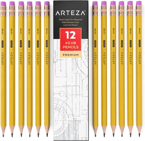 ARTEZA HB Lápices #2, paquete de 12, lápices de grafito con caja de madera a granel, preafilados, suministros de oficina y escuela para exámenes,