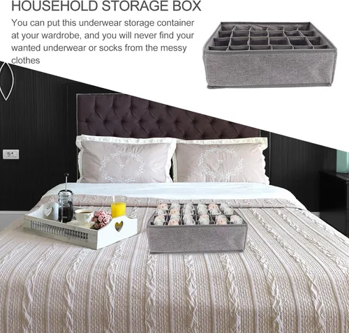 Vista 3 de Wakauto Underwear Organizer Storage Box with Gray Compartments Moisture-resistant Cloth Sock Divider Container for Home Capacity Folding Storage