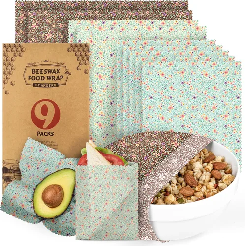 Vista 8 de Akeeko Envolturas reutilizables de cera de abejas – Surtido de 9 paquetes, reutilizables, sin plástico, almacenamiento de alimentos 4 pequeños, 3