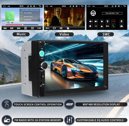 Vista 6 de CAMECHO - Reproductor de radio de coche Bluetooth de 7 pulgadas con pantalla táctil doble DIN para coche, compatible con Mirror Link, radio FM