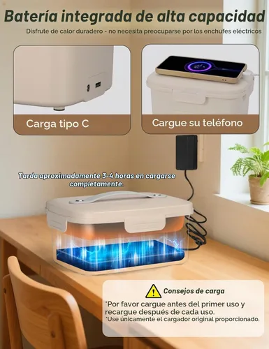 Vista 5 de Basima Fiambrera inalámbrica de 1 litro, calentador eléctrico de alimentos