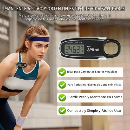 Vista 7 de U-Trak3D Pedometer for Walking with Removable Clip and Carabiner Simple Step Counter for Walking Accurate Clip On Step Tracker for Men Women Kids