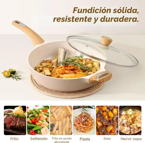 Vista 5 de SENSARTE Sartén antiadherente de cerámica con tapa, sartén grande de 12 pulgadas, sartén profunda de 5 cuartos de galón, sartén de inducción, sartén