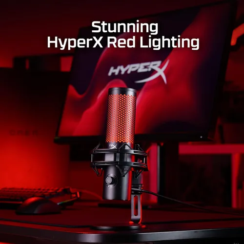 Vista 7 de HyperX QuadCast 2 - Micrófono USB para juegos, transmisión y podcasting, con controles integrados, iluminación LED, soporte de choque extraíble, PC