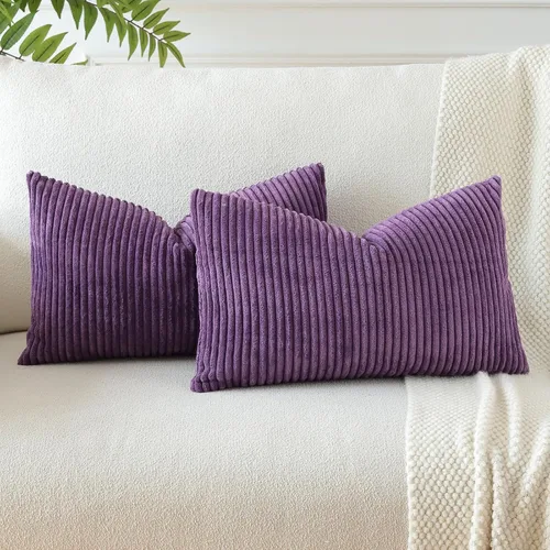 Vista 11 de OTOSTAR Juego de 2 fundas de almohada decorativas bohemias de 16 x 24 pulgadas, de pana suave, a rayas lisas, fundas de almohada lumbares para sofá