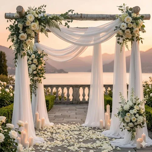 Vista 4 de MDS Paquete de 1 panel de cortina de arco de boda (30 pulgadas de ancho x 20 pies de largo) tela de gasa transparente para boda, ceremonia, Blanco