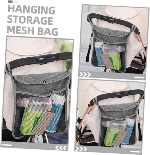 Vista 2 de BESPORTBLE 2pcs Stroller Hanging Storage Bags Linen Mesh Organizer with Heavy Duty Handles for Side Stroller Pouch Portable Essentials Holder for