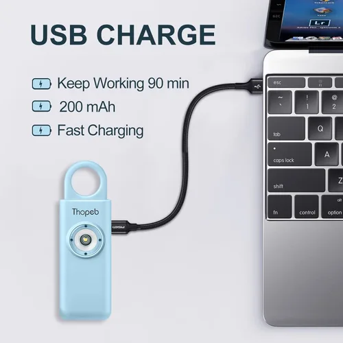 Vista 2 de Autodefensa, alarma de seguridad personal para mujer, luz LED estroboscópica extra grande y sirena de 135 dB, llavero de autodefensa, recargable
