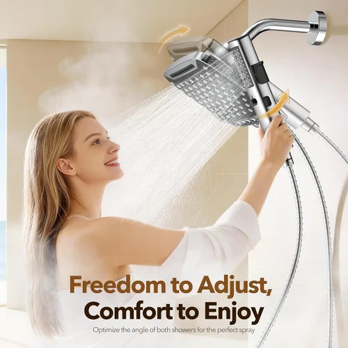 Vista 6 de JDO Cabezal de ducha de lluvia de alta presión con rociador de mano, combo de cabezal de ducha doble de 7 modos, cabezal de ducha de lluvia de 12