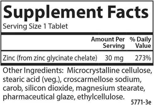 Vista 4 de Carlson - Zinc quelado, 30 mg - Absorción superior, apoyo inmunológico y función enzimática, antioxidante, 100 tabletas