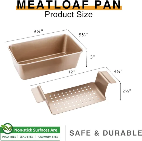 Vista 3 de HONGBAKE Sartén para pastel de carne con bandeja de drenaje, moldes para pan de 9 x 5 con inserto, pan de carne antiadherente para hornear, reduce