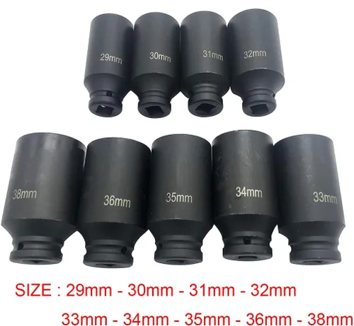 Vista 3 de Juego de dados de impacto profundo de 1/2 pulgada métrica 1.142-1.496 in 6 puntos 3.543 in eje profundo eje tuerca impacto set Cr-V acero resistente