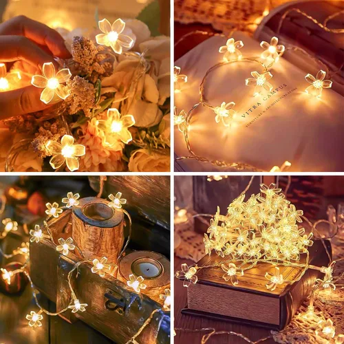 Vista 7 de ITICdecor Guirnalda de luces de flores de 15 pies, 30 luces LED de hadas de Navidad con pilas, para interiores y exteriores, iluminación
