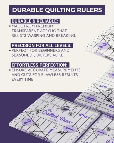 Vista 7 de The Quilted Bear Reglas de Acolchado - Regla Acrílica Transparente Antideslizante para Acolchado, Patchwork y Costura con Líneas Negras Claras