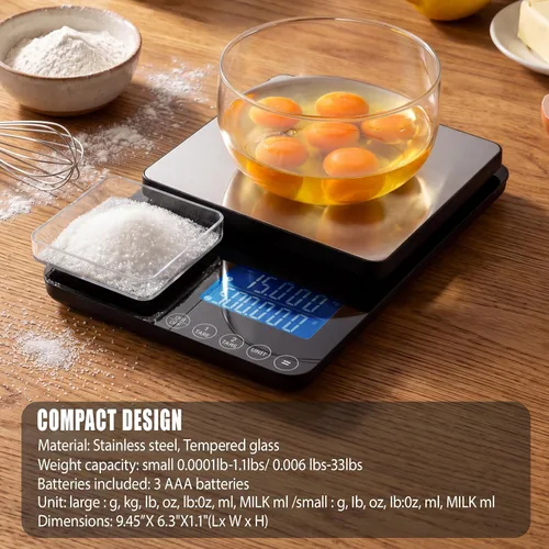 Vista 7 de Dual Platform Kitchen Scale, Digital Food Scale with Dual Display, Two Scales in One for Heavy and Precise, 33lb/0.01g/0.001oz, Stainless Steel, 7