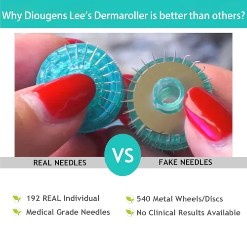 Vista 3 de Derma Roller para cara, barba y cuerpo - Rodillo de microagujas de acero inoxidable 192 para hombres y mujeres - Herramienta de aseo personal