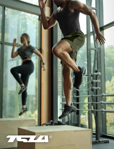 Vista 5 de TSLA Pantalones cortos de correr para hombre, pantalones cortos de entrenamiento para ejercicio, secado rápido, pantalones cortos de rendimiento