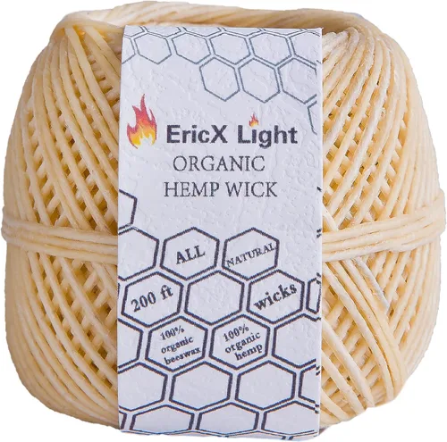 EricX Light mecha de cáñamo, 100% orgánico, carrete de 200 pies, bien recubierta con cera de abejas natural, tamaño estándar (1.0 mm)