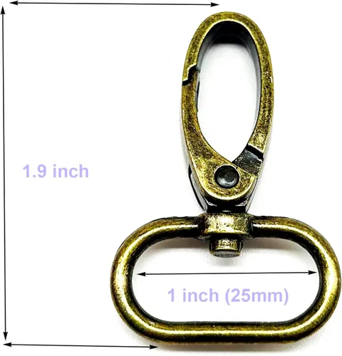 Vista 2 de Cierre giratorio de 1 pulgada, langosta de bronce antiguo, 40 ganchos giratorios para correa de cordón, cierres de langosta curvos para bolso