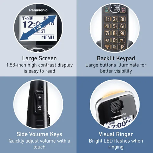 Vista 3 de Panasonic - Sistema de teléfono inalámbrico KX-TGE645M, expandible, DECT 6.0 con contestador automático y reducción de ruido mejorada, 5 teléfonos