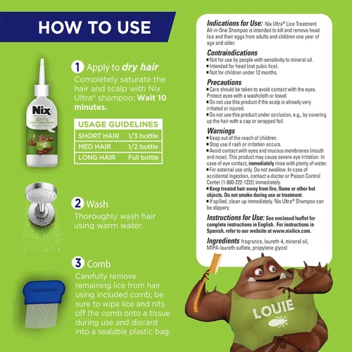 Vista 5 de Nix Tratamiento Ultra Superlice, champú todo en uno, 4 onzas líquidas y peine para eliminar piojos