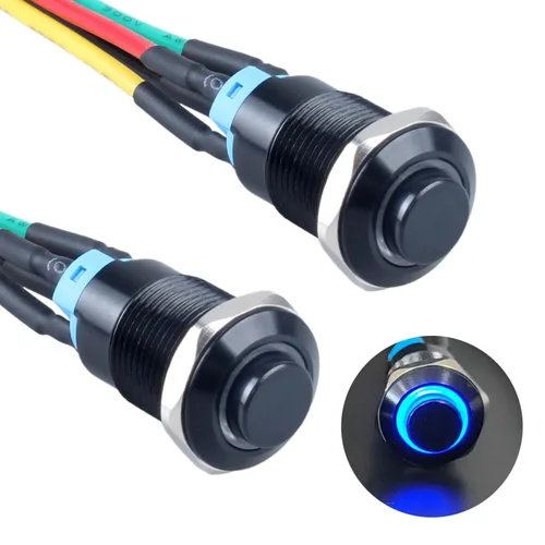 2 interruptores de botón con pestillo de 0.472 in con cable pre-soldado de 5.9 in 1NO 12V-24V ON-Off para orificio de montaje de 1/2 pulgada, anillo