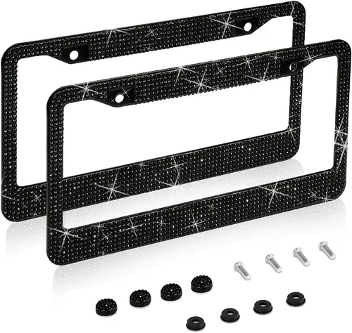 Vista 11 de Marco de matrícula brillante, marco de matrícula de acero inoxidable premium hecho a mano con diamantes de imitación brillantes, cristal