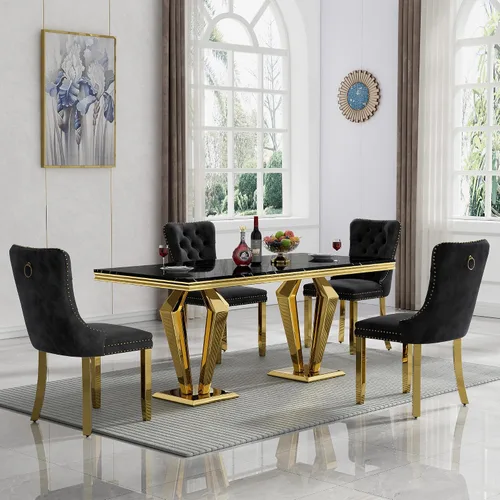 Vista 58 de HomVent - Juego de mesa de comedor de mármol sintético de 68 pulgadas con 4 sillas de terciopelo para cocina Modern Rectangular Faux Marble