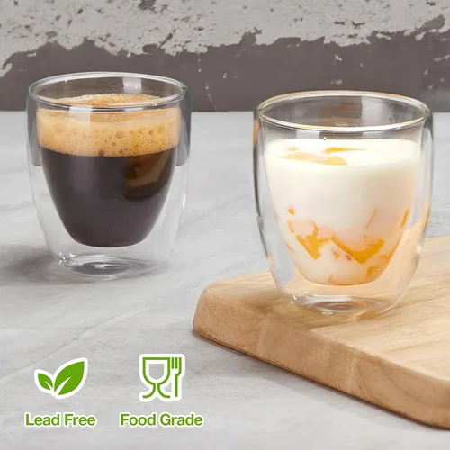 Vista 3 de Gencywe Juego de 4 tazas de café expreso de doble pared (50% más gruesas), tazas de café expresso transparentes de 3 onzas, vasos de chupito