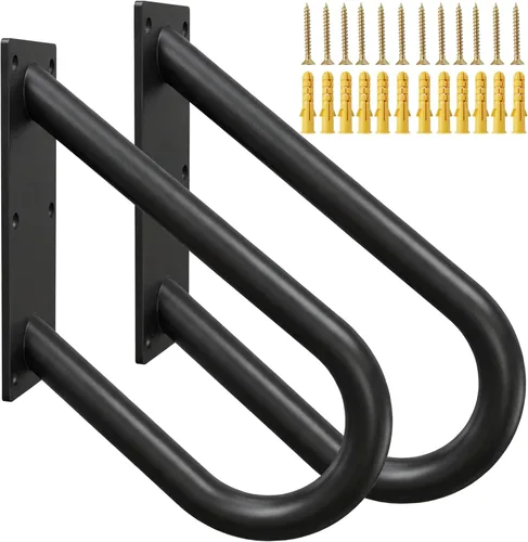 Paquete de 2 pasamanos para escalones al aire libre negros, barra de agarre segura, barandilla de tubo en forma de U, barandilla de metal,