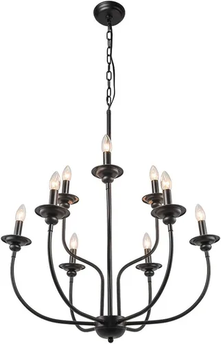 Vista 9 de Candelabro negro, lámpara de granja, lámpara de campo francés de 2 niveles y 9 velas para sala de estar, vestíbulo, dormitorio