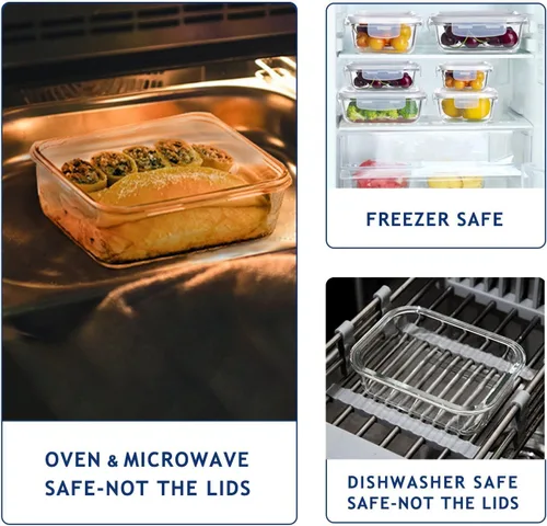 Vista 5 de Bayco - 9 juegos de recipientes de vidrio con tapa, recipientes herméticos de vidrio para preparación de comidas, para almacenamiento de alimentos