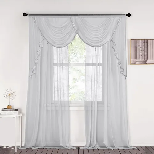 Vista 6 de NICETOWN Cortinas de cenefa para ventanas, cenefas semitransparentes filtrantes de luz para sala de estar, elegante decoración del hogar, cortinas