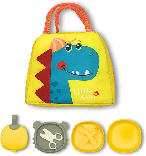 Juego de fiambreras para niños – Lonchera aislada de dinosaurio y caja Bento para niños pequeños – A prueba de fugas, apilable, apta para microondas