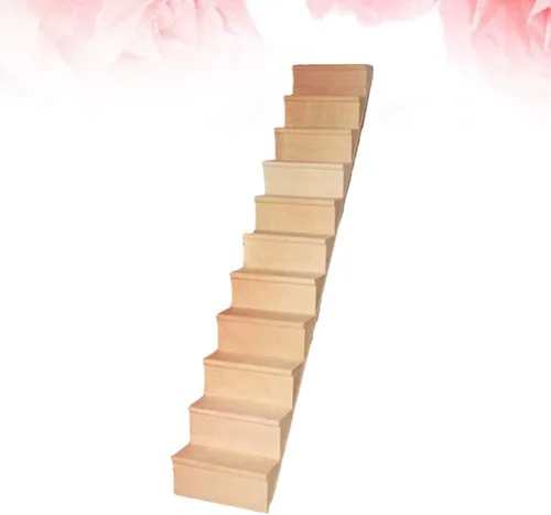 Vista 3 de Sewroro Muebles para casa de muñecas, escala 1, 12, escaleras en miniatura, cuerda de madera, escalones modelo DIY, mini escalera de madera sin