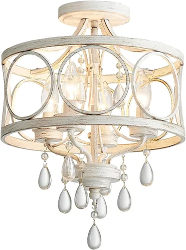 Vista 18 de Lámpara de techo de cristal, moderna lámpara de araña pequeña, lámpara de techo semiempotrada dorada de granja, accesorios de iluminación de pasillo