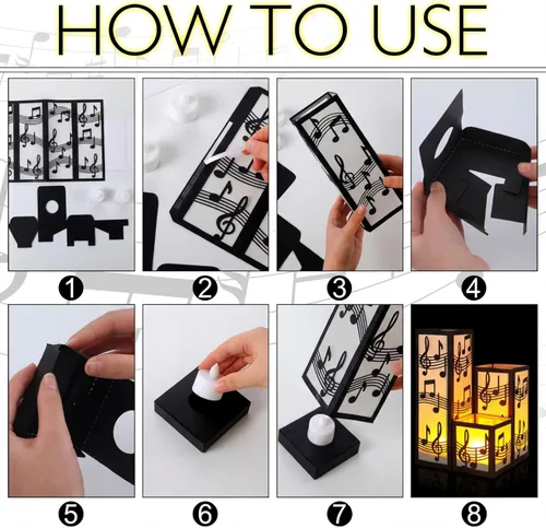 Vista 5 de Rossesay 12 juegos de centros de mesa musicales para mesa, 3 tamaños, notas musicales, cajas de linternas de papel, ideas de mesa para decoración