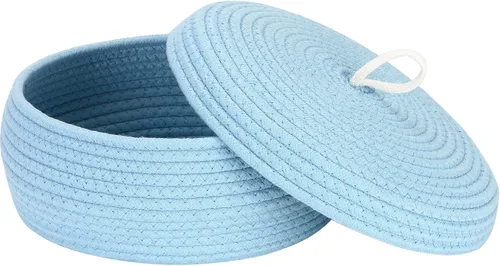 Vista 57 de Sea Team Cesta de almacenamiento redonda de cuerda de algodón con tapa, contenedor de almacenamiento tejido decorativo, cesto, maceta, caddy