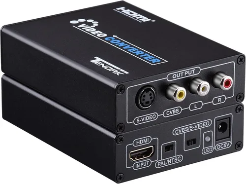 Tendak MINI AV 3RCA conversor de audio CVBS a HDMI para PAL/NTSC con cargador para PS3, TV VHS VCR, DVD. HDMI a S-VIDEO y RCA (metal)