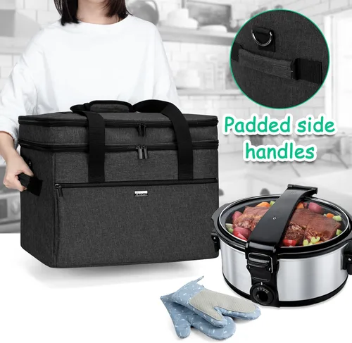 Vista 7 de YARWO Bolsa de viaje grande para olla de cocción lenta compatible con Crock-Pot/Hamilton Beach de 8 a 10 cuartos de galón, doble capa