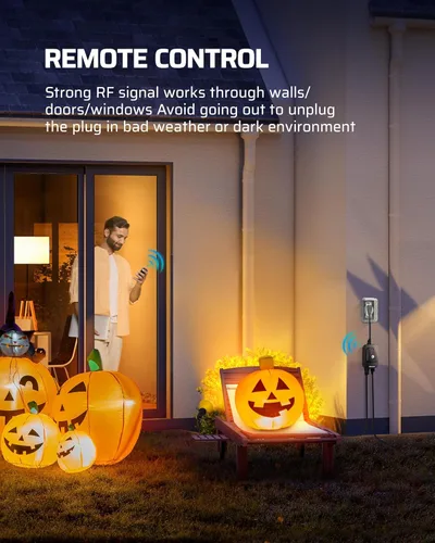 Vista 5 de DEWENWILS Temporizador de sensor de luz para exteriores, impermeable, interruptor de temporizador enchufable, control remoto de rango de 100 pies