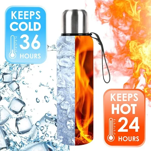 Vista 3 de Botella de agua aislada al vacío de 25 onzas con vaso de boca ancha, botellas de agua de acero inoxidable sin BPA para bebidas frías y calientes