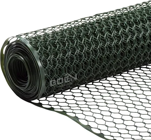 Vista 10 de Boen Malla hexagonal de plástico para aves de corral, barrera temporal de alambre de pollo para patio (2 x 25 pies, negro)