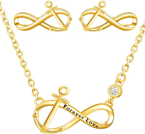 Yumilok Sterling Silver Jewelry SetsInfinity Anchor Necklace Earrings for Women White Gold Plated Pendant Necklace Jewelry for Teen Girls Friends